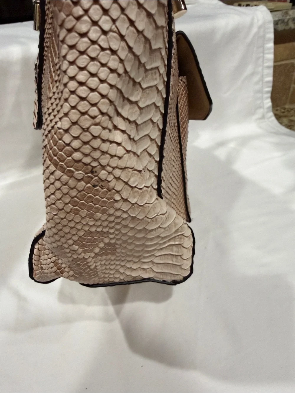 Mia k Farrow collection Pink Snake-Embossed Satchel with Gold Hardware